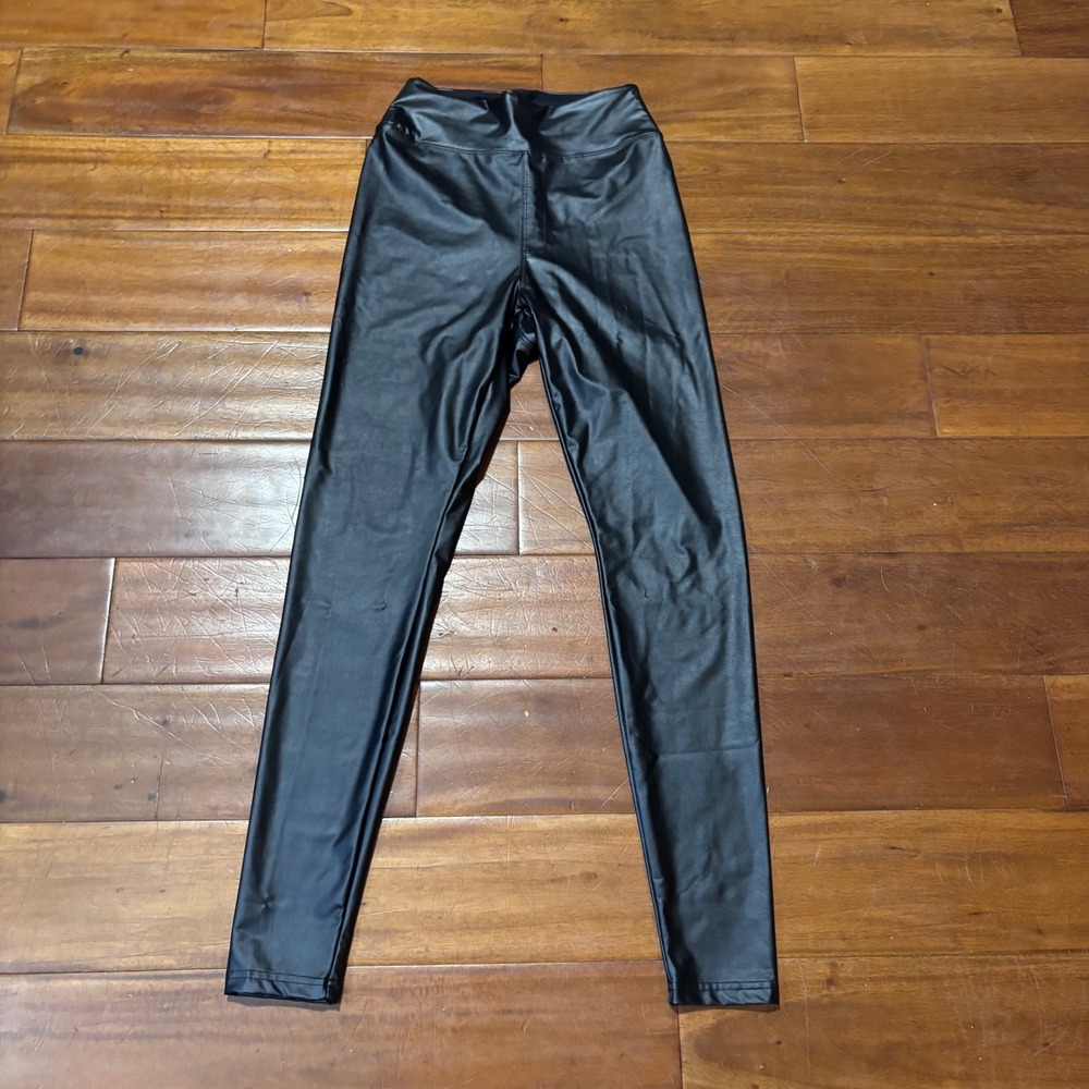 Aerie Black High Waisted Faux Leather Leggings|Sleek‎ Moto Streetwear|Size Med